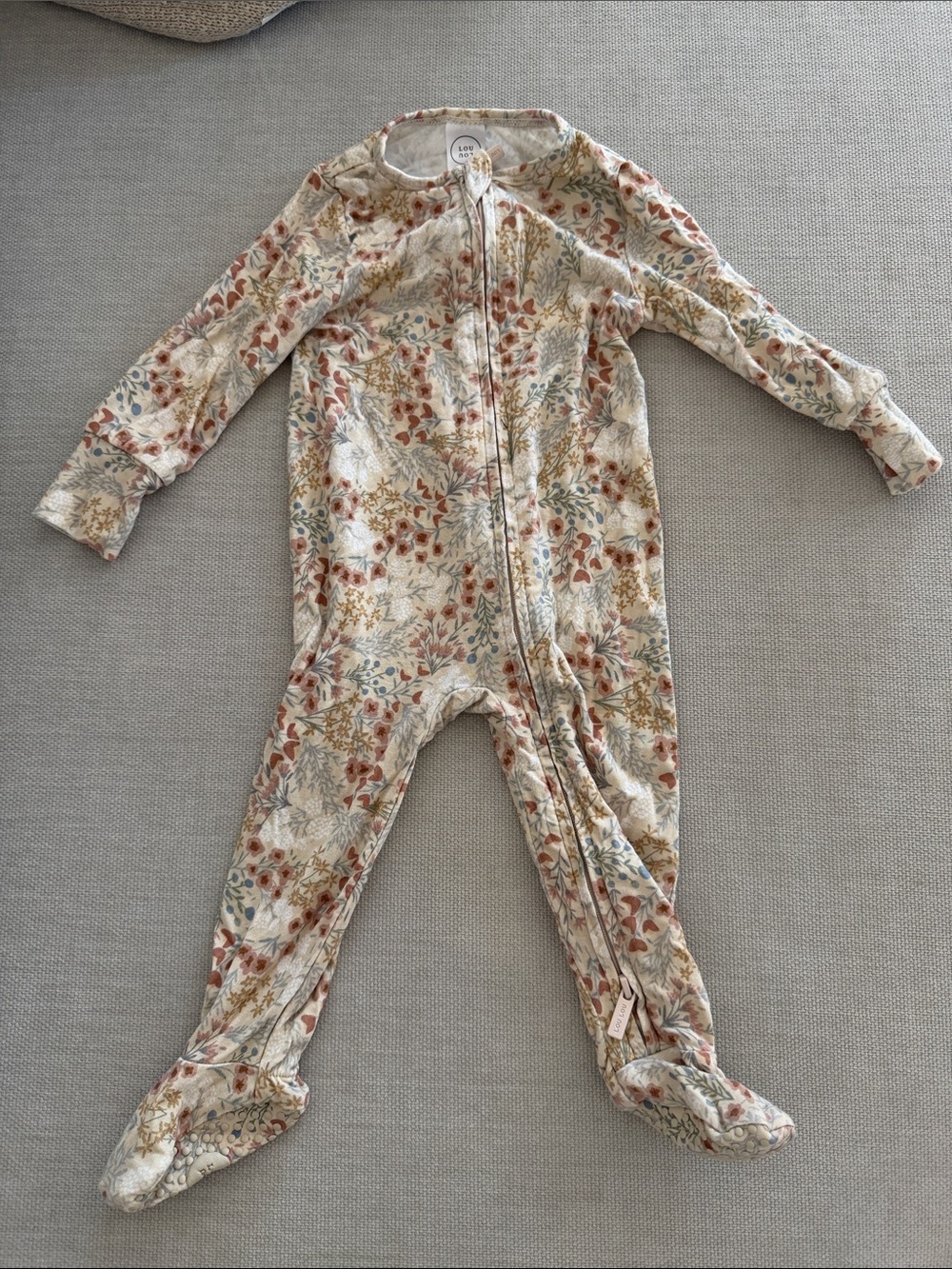 Lou Lou & Company Cream Floral Footed One-Piece Pajamas with Rust & Blue Accents